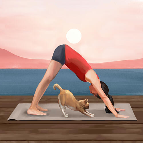 Sunrise Yoga Cat Art Print
