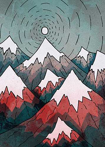 Stylized Mountain Serenity Art Print
