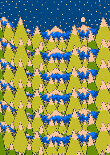 Whimsical Starry Mountains Art Print