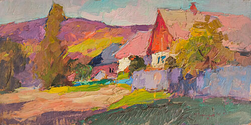 Vibrant Village Landscape Art Print