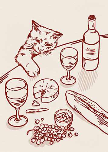 Curious Kitten Wine Table Art Print