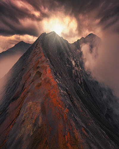 Volcanic Peak Sunburst Art Print by Bunyamin Wari