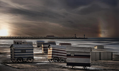 Coastal Huts Sunset Art Print