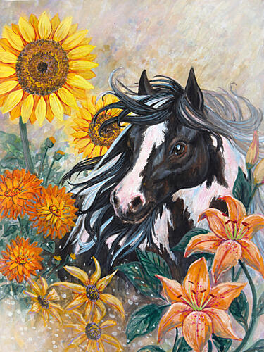 Horse Among Sunflowers Art Print