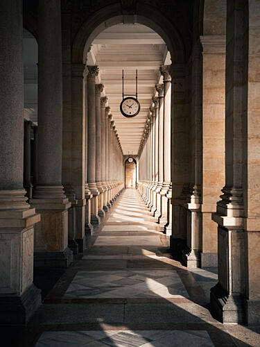 Arched Hallway with Clock Art Print by Serj Melnychenko