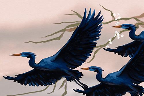 Flying Blue Birds Art Print