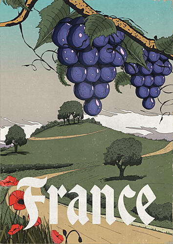 Vintage French Vineyard View Art Print