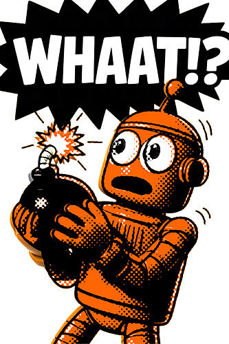 Orange Robot Bomb Shock Art Print by Erm