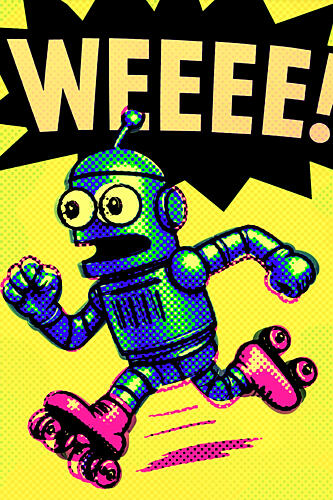 Joyful Robot Skates Art Print by Erm