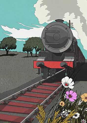 Rural Train Journey Gold Print