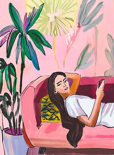 Relaxing at Home with Plants Art Print