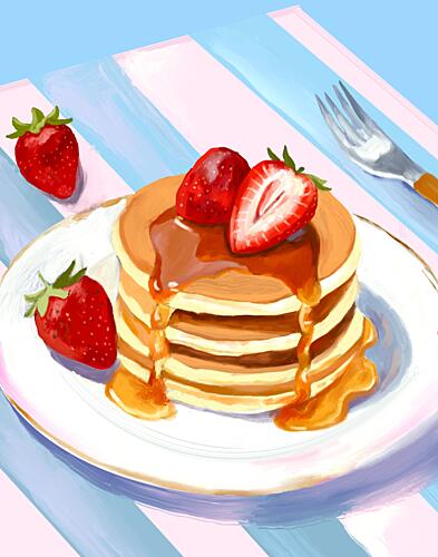Strawberry Pancake Stack Gold Print
