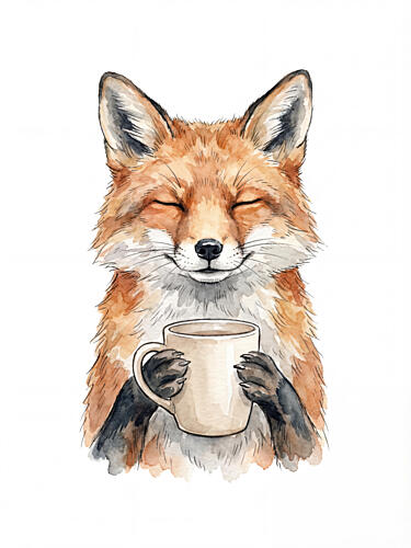 Cozy Coffee Fox Art Print