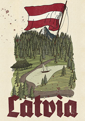 Latvian Flag Mountain Landscape Art Print