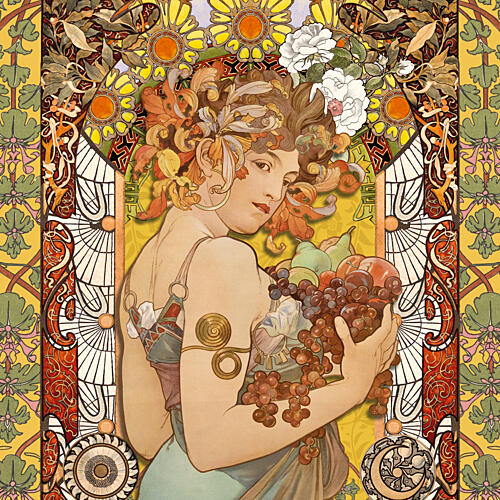 Art Nouveau Harvest Woman Gold Print