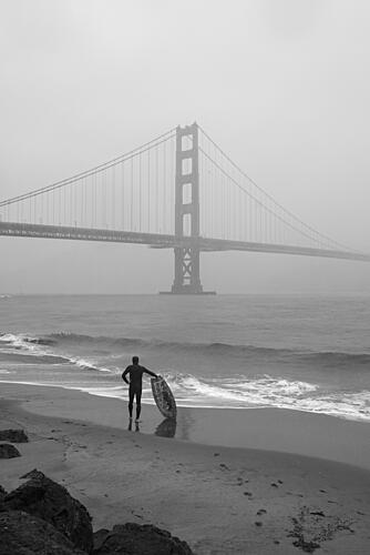 Misty Golden Gate Surfer Gold Print