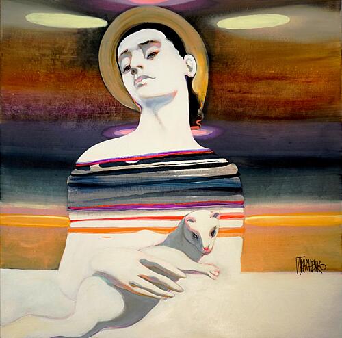 Pensive Woman with Ferret Art Print
