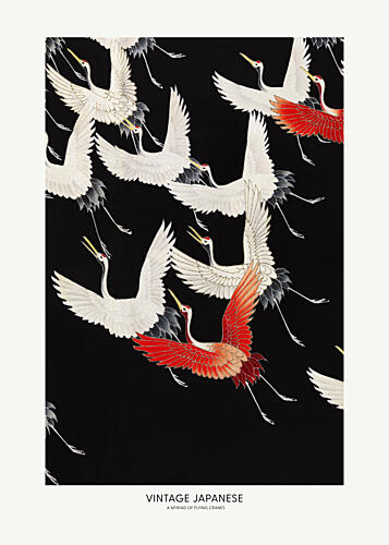 A Myriad of Flying Cranes Art Print