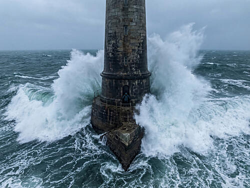Lighthouse Storm Waves Art Print