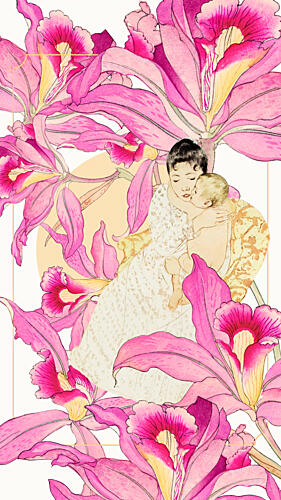 Maternal Love Pink Orchids Art Print