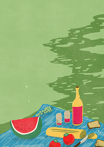 Riverside Picnic Scene Art Print