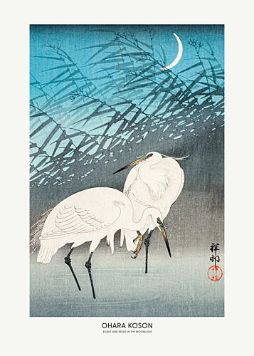 Egrets and Reeds in Moonlight 1926 Boarder Art Print