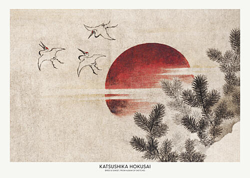 Katsushika Hokusais Birds and Sunset, from Album of Sketches 1814 Art Print by Katsushika Hokusa