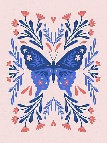 Symmetrical Floral Butterfly Art Print