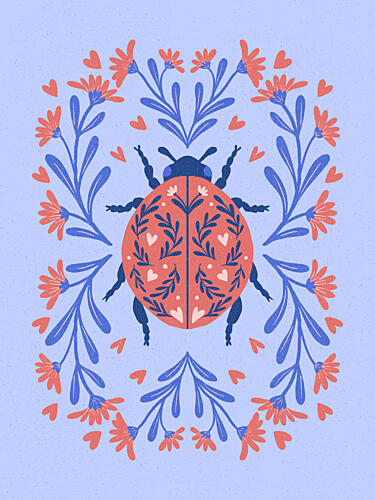 Folk Art Ladybug Wreath Art Print