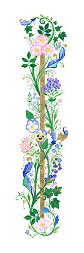 Vertical Floral Border Gold Print