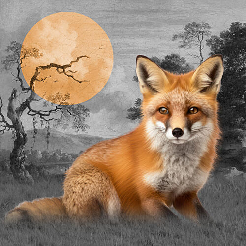 Red Fox Orange Moon Art Print