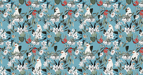 White Birds Tropical Flora Art Print
