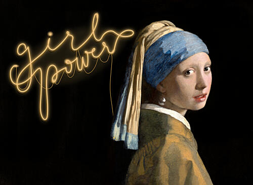 Girl Power Neon Portrait Gold Print