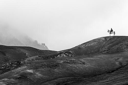 Solitary Rider Misty Landscape Art Print