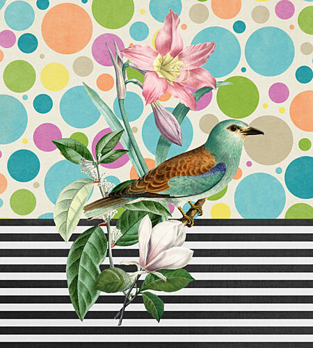 Colorful Bird and Botanicals Art Print