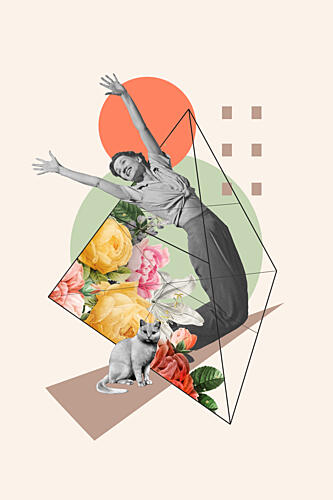 Joyful Woman Floral Collage Art Print