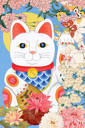 Maneki Neko Floral Charm Art Print