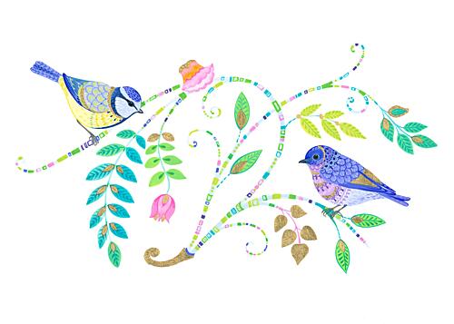Repeat Pattern Birds Gold Print