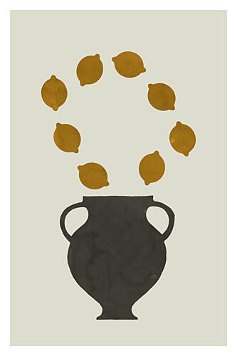 Golden Lemons Black Vase Gold Print