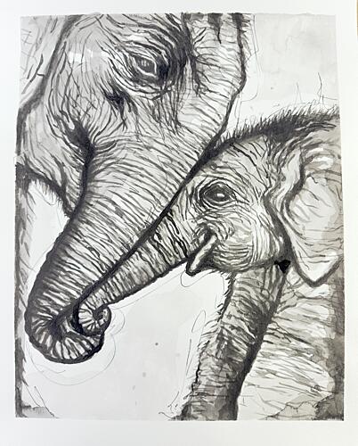 Mother Elephant Love Art Print