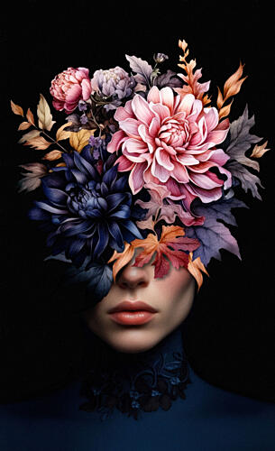 Dark Floral Portrait Art Print