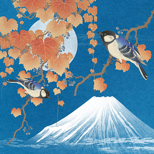 Moonlit Fuji Birds Art Print