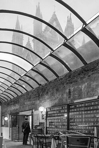 Cathedral Cafe Reflection Art Print by Jan Monkiewicz
