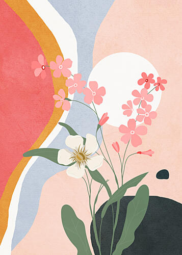Abstract Pink Flowers Art Print by Flow Line