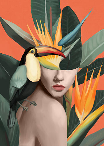 Tropical Woman Toucan Art Print by Nadjaa