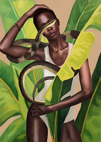 Elegant Woman Tropical Snake Art Print by Nadjaa