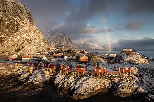 Winter Village Rainbow Gold Print