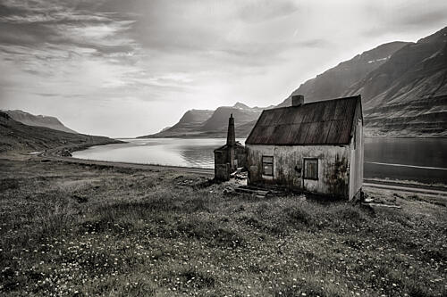 Lonely Fjord Cabin Art Print