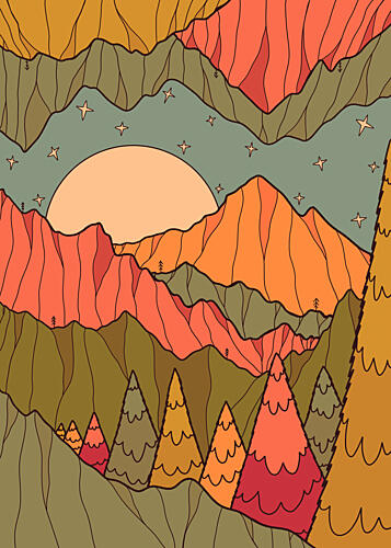Retro Mountain Sunset Art Print