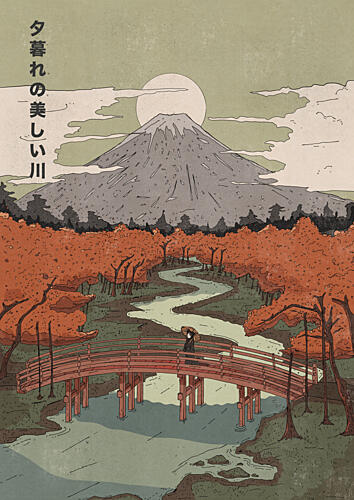 Autumn Fuji Bridge View Art Print